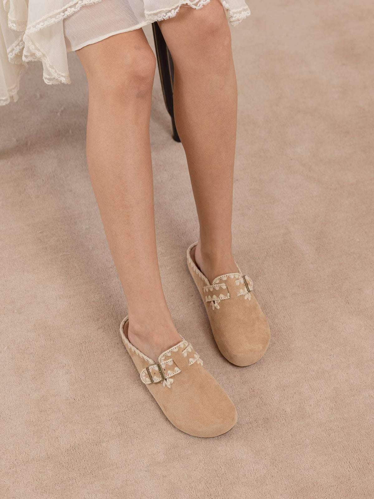 The Teri | Almond Tweed Buckle Mule