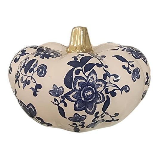 Blue Stoneware Chinoiserie Pumpkin, 4 in