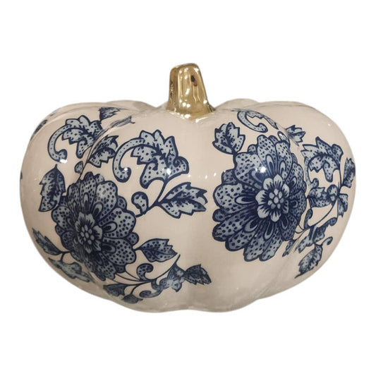 Blue Stoneware Chinoiserie Pumpkin, 5 in