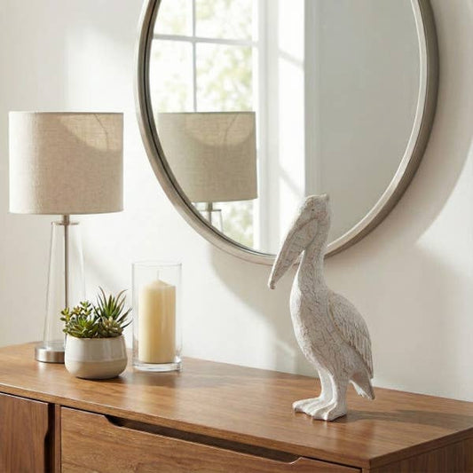 White Ceramic Standing Pelican, 14 in.