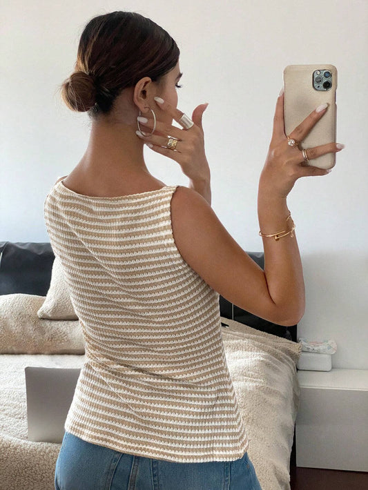 Beige Stripe Knit Vest