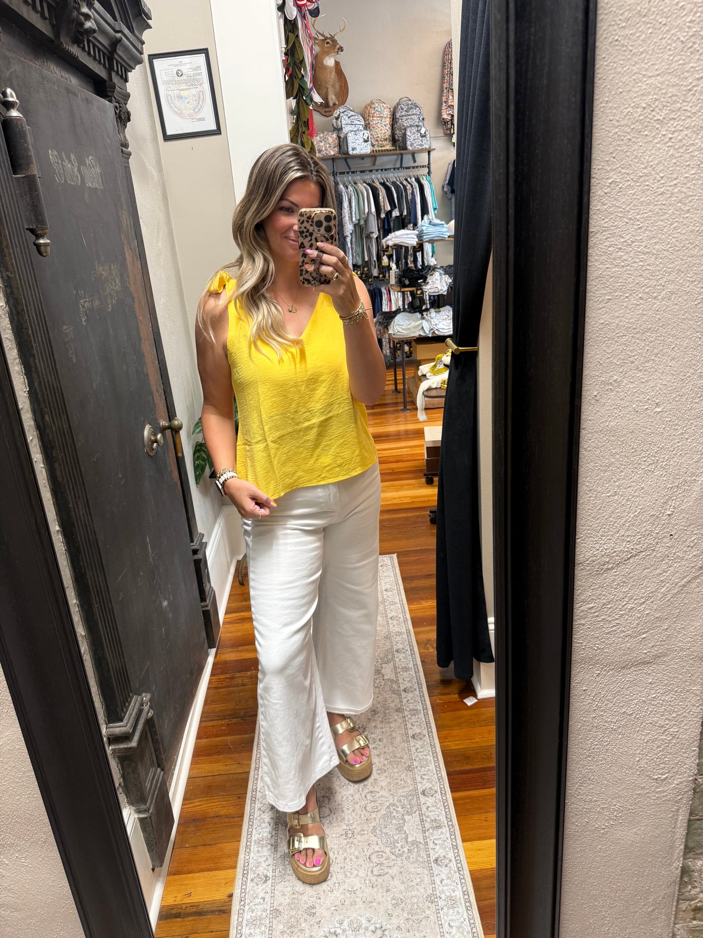 Yellow Shoulder Tie Blouse