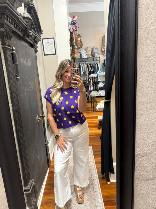 Purple Polka Dot Sweater Top