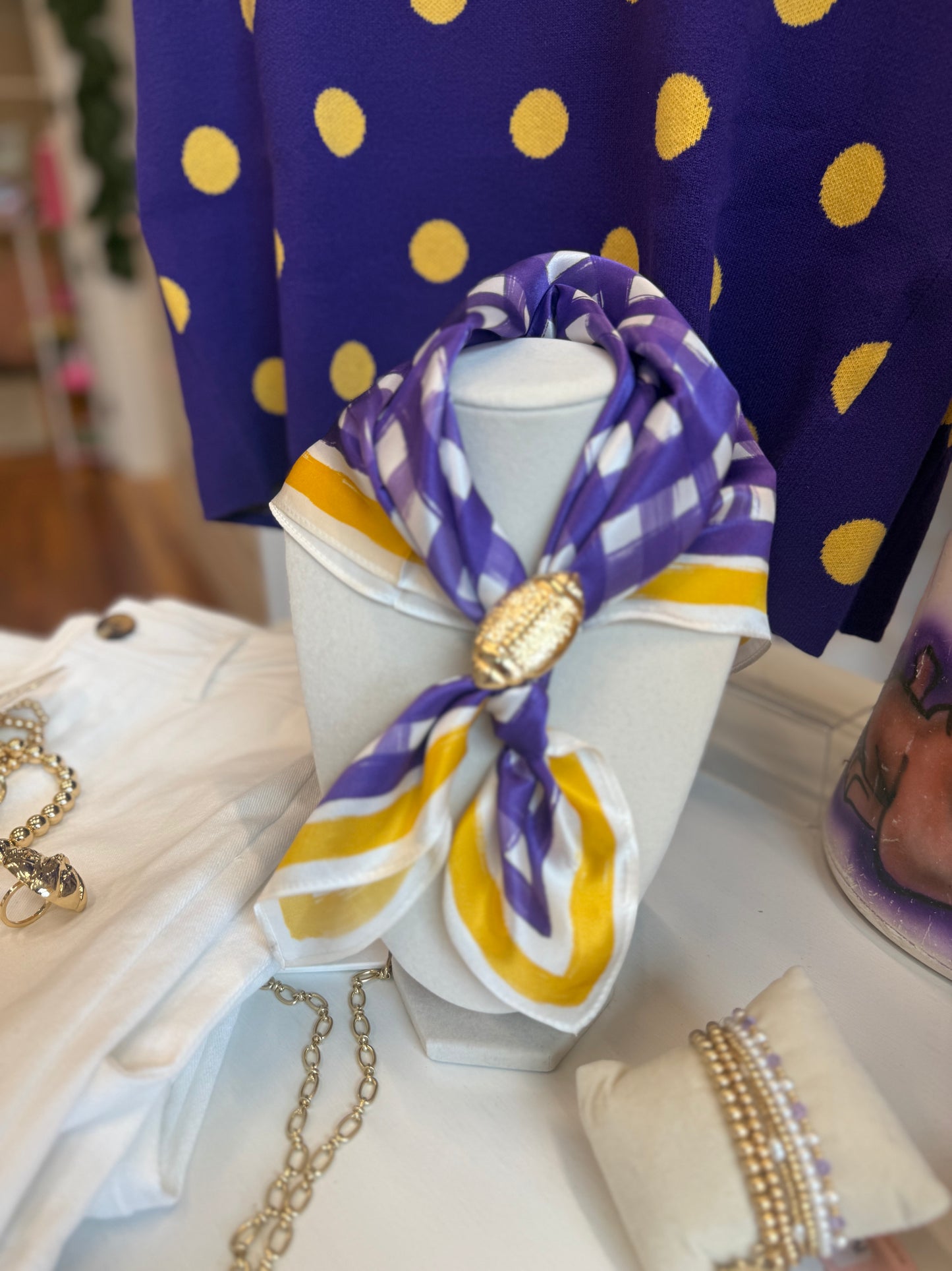 Tailgate Check Scarf in Purple & Gold