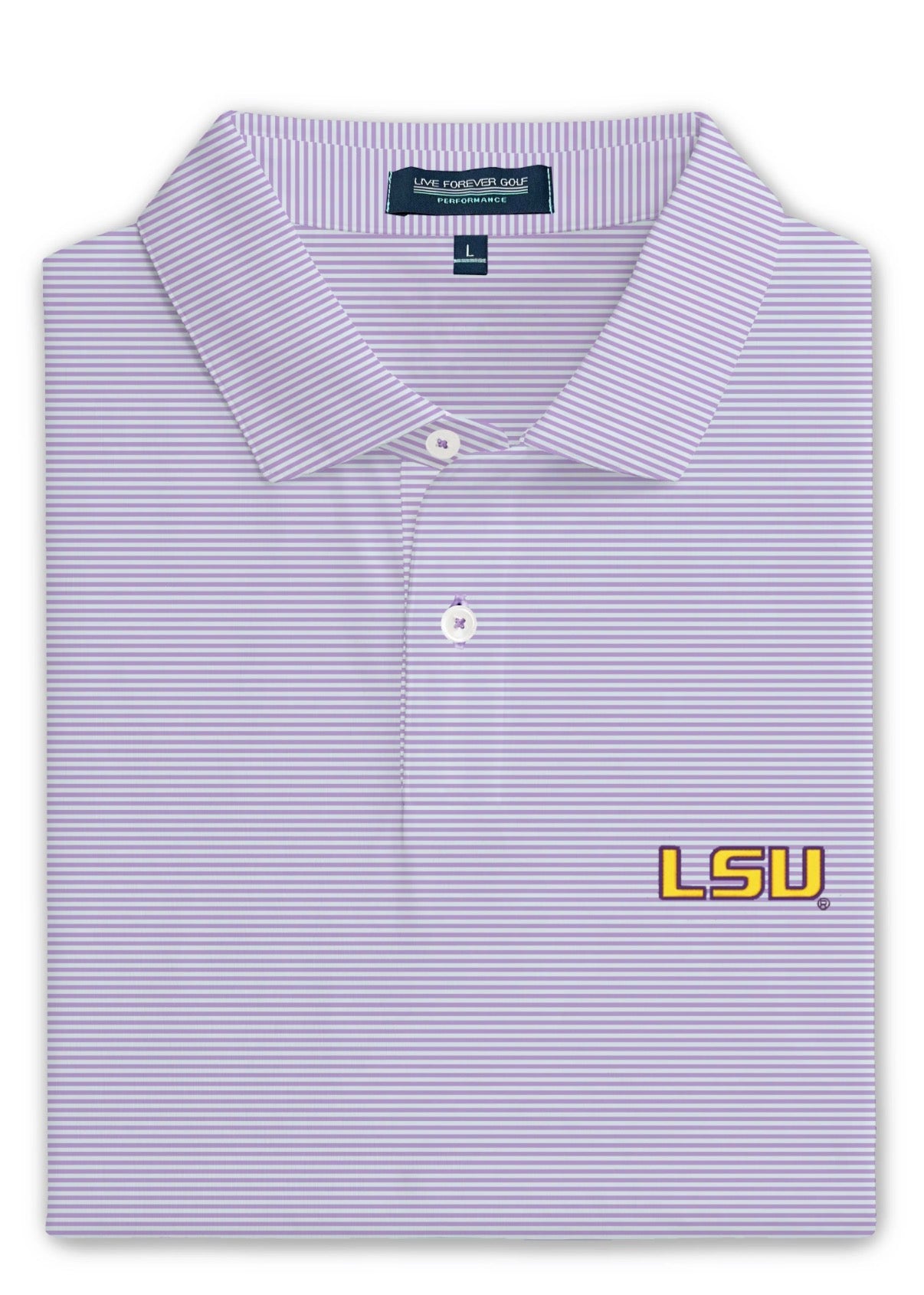 LSU Ringer Performance Polo - Lilac Micro Stripe