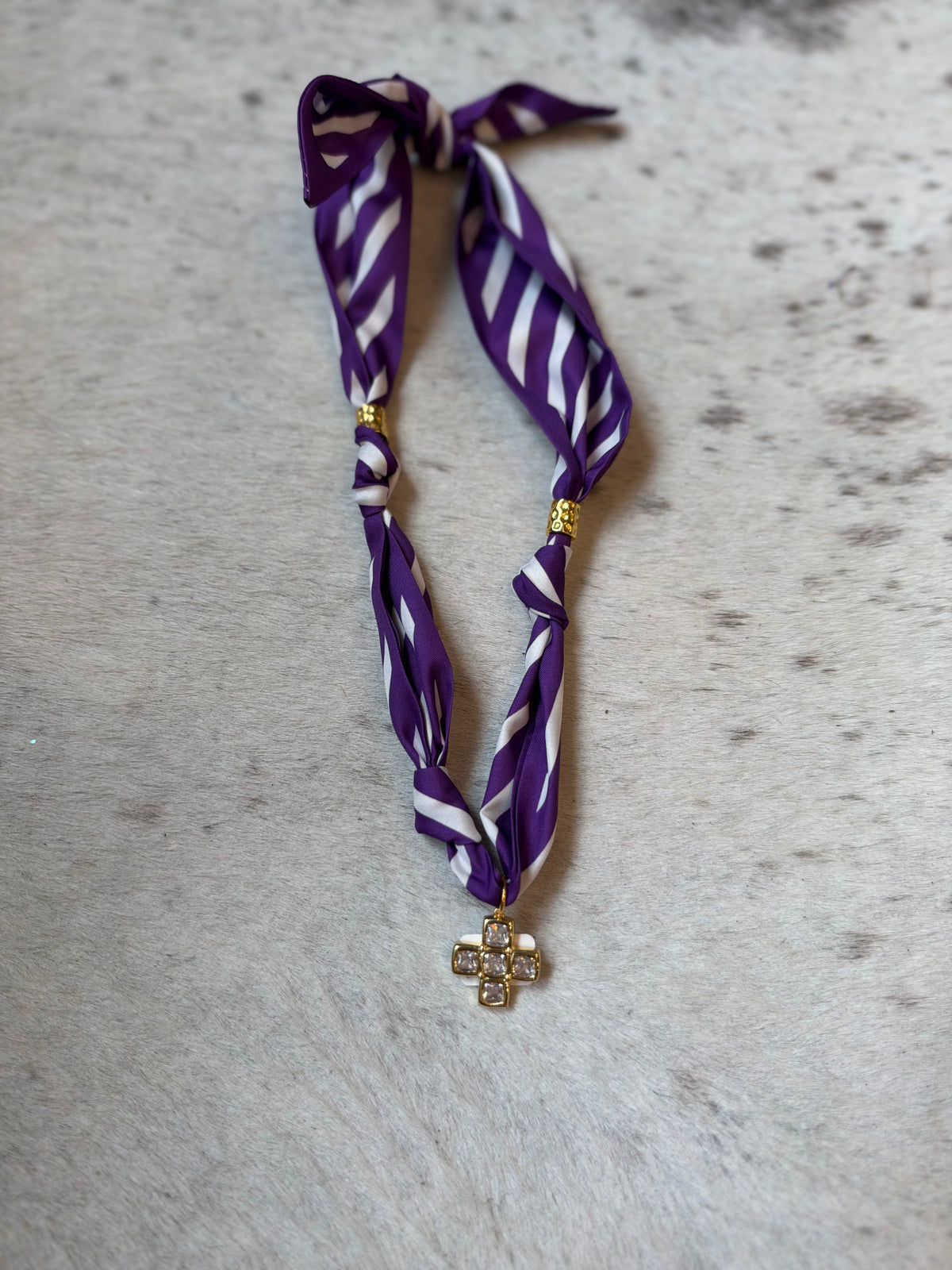 Purple with Cross Scarf Necklace