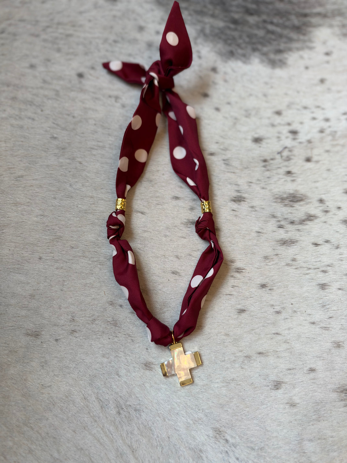 Burgundy Polka Scarf Necklace
