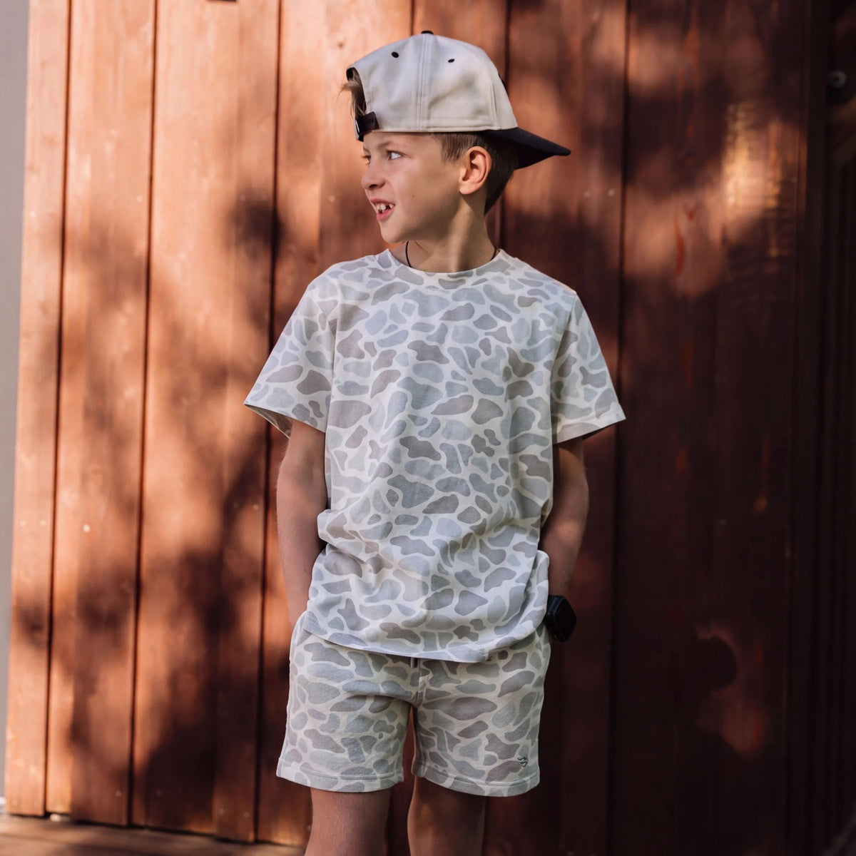 Burlebo Youth Vintage Washed Shorts- Deer Camo