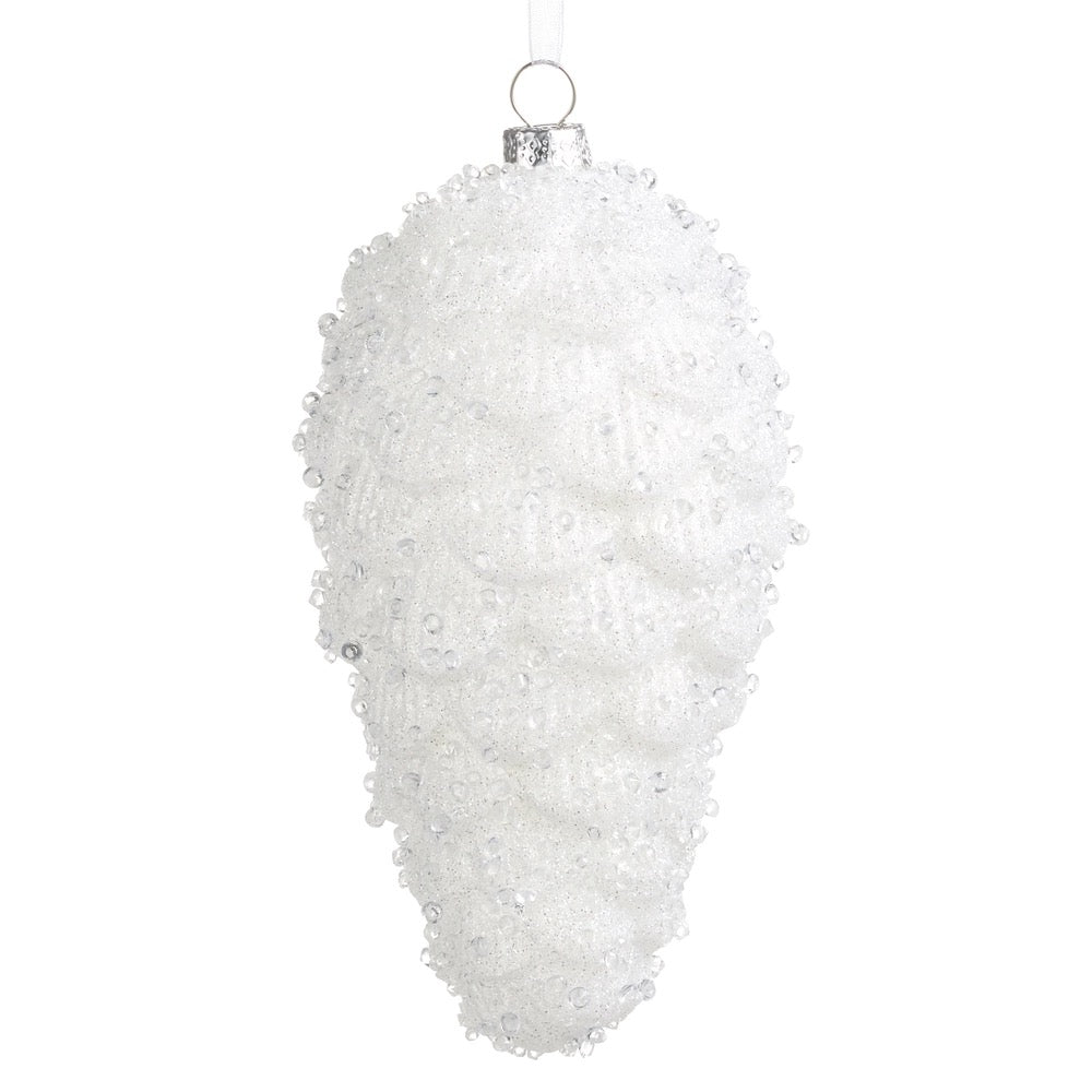White Crystal Pinecone Ornament- 6.5"