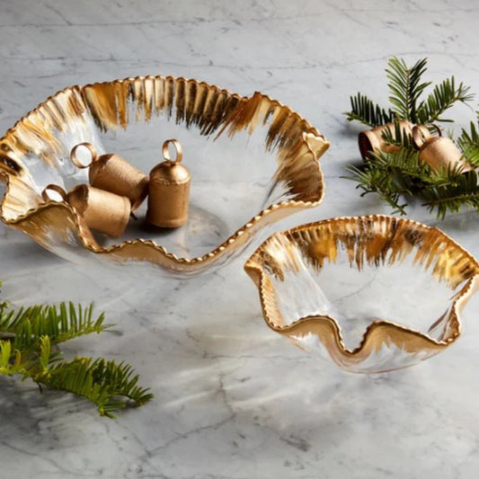 Gold Edge Ruffle Bowl Set Mud Pie
