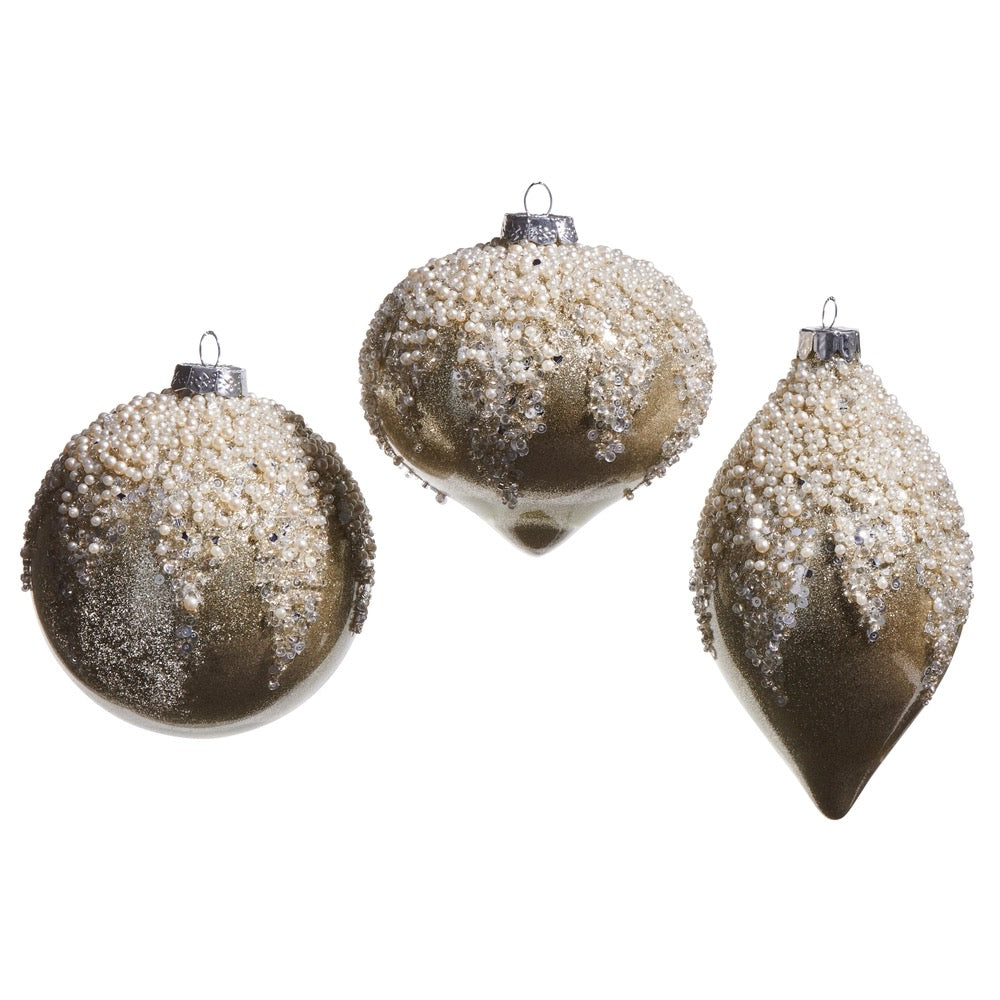 Pearl Frosted Taupe Ornaments- 4"