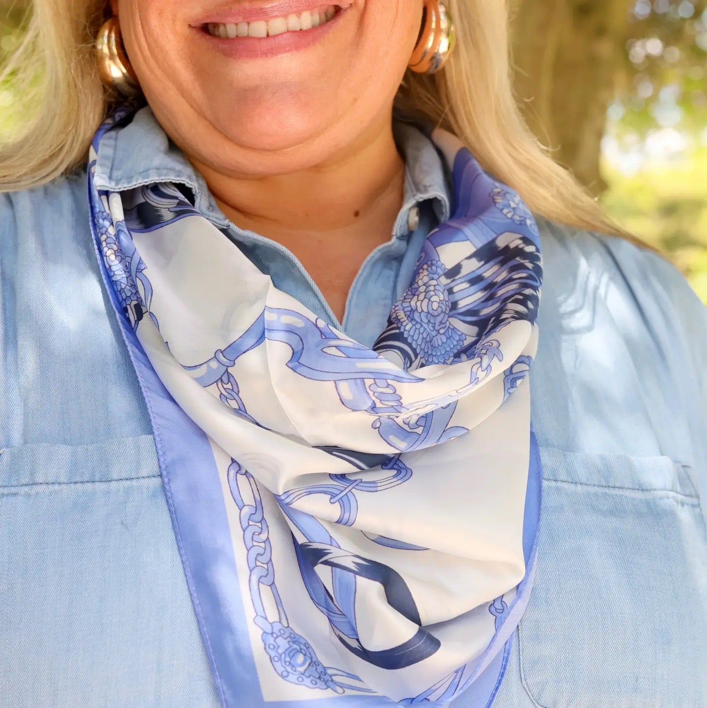 Caroline Hill Edie Print Blue Scarf