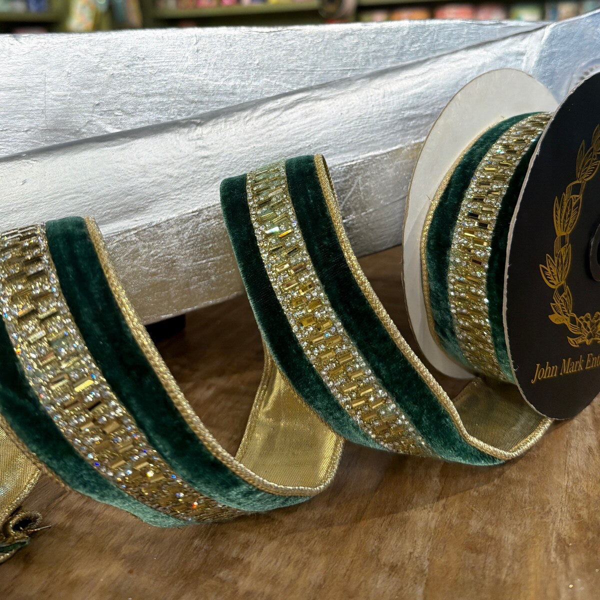 John Mark - Green Velvet Jeweled Center Trim Double Fused