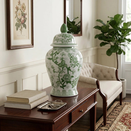 19" Green and White Jar