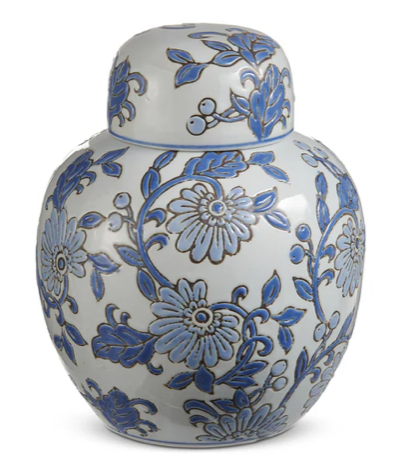9" Blue Vine Round Jar