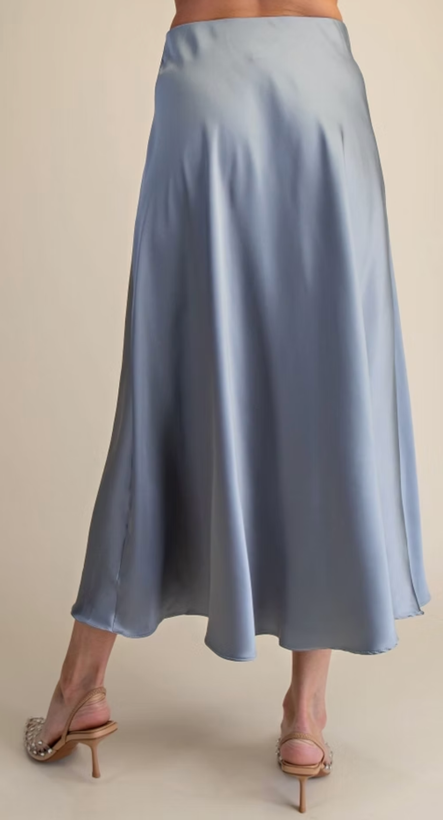 Dusty Blue Satin Midi Skirt