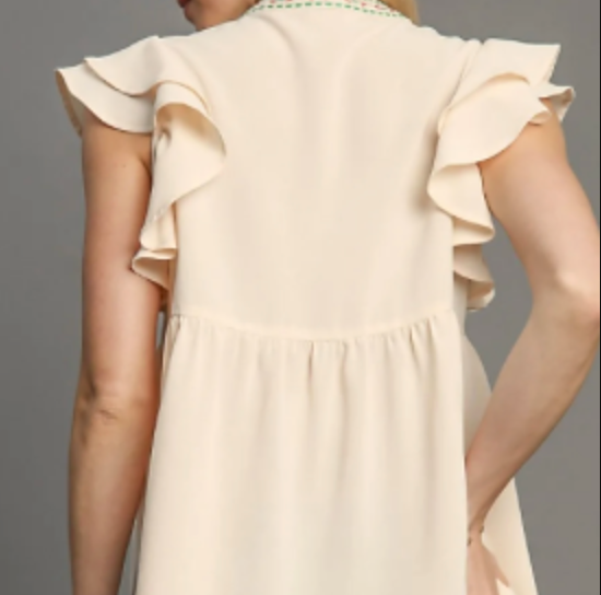 Embroidered Ruffle Sleeve Blouse - Plus