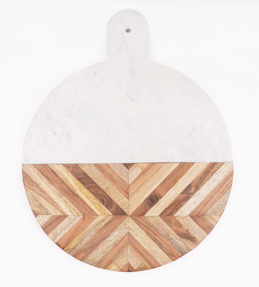 Marble and Wood Round Serving Board