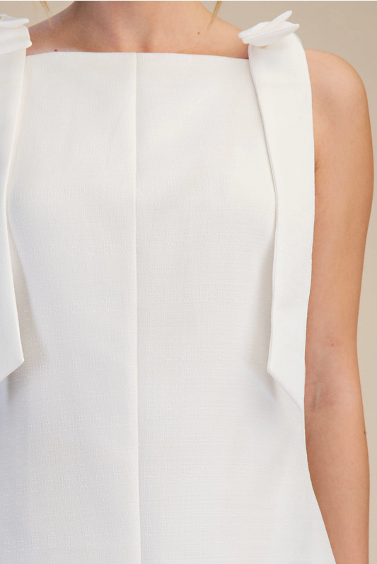 White Bow Strap Mini Dress