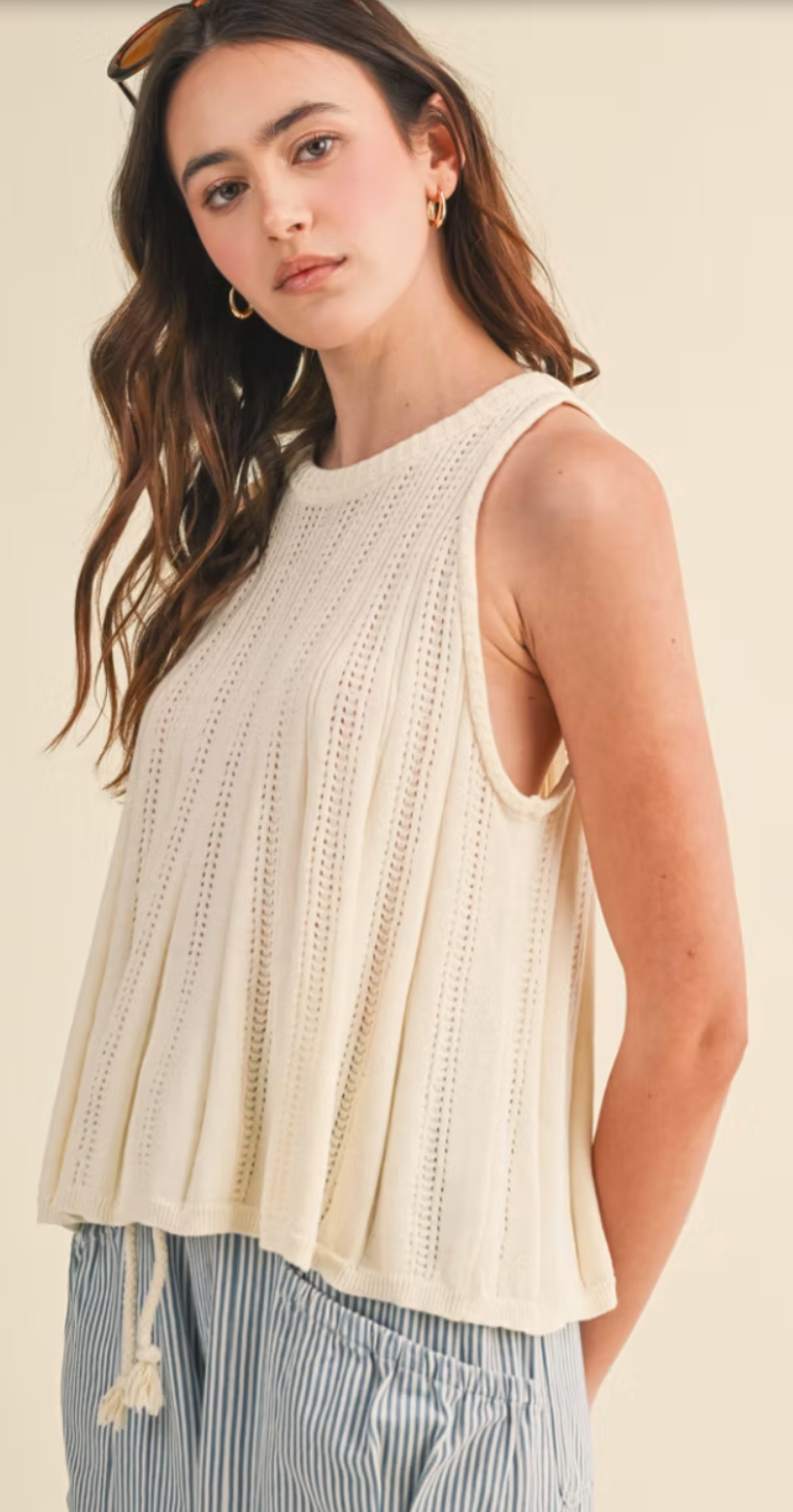 Sleeveless Pointelle Sweater Knit Tank