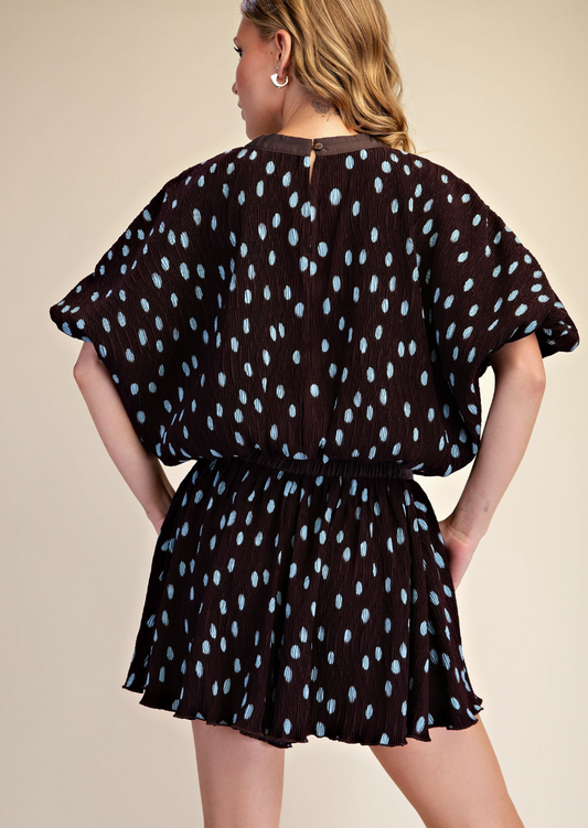 Brown Polka Dot Pleated Set