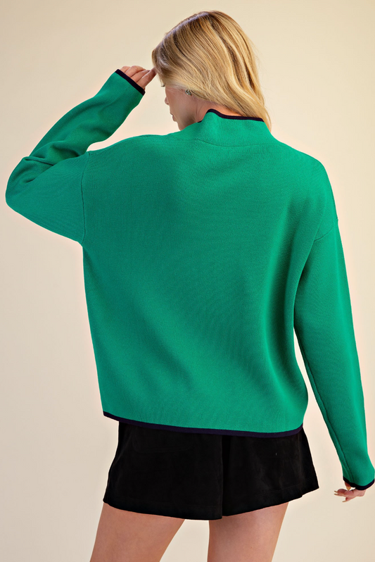 Contrast Trim Mock Neck Sweater