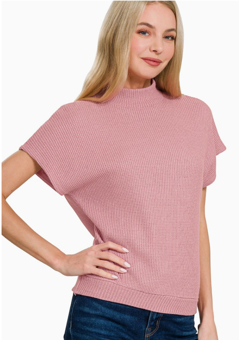 Mock Neck Short Sleeve Sweater
