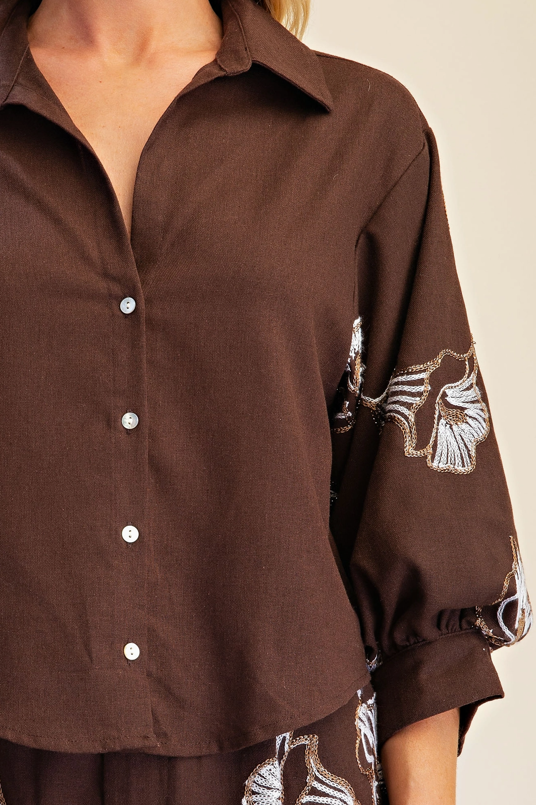 Chocolate Bloom Embroidered Shorts Set