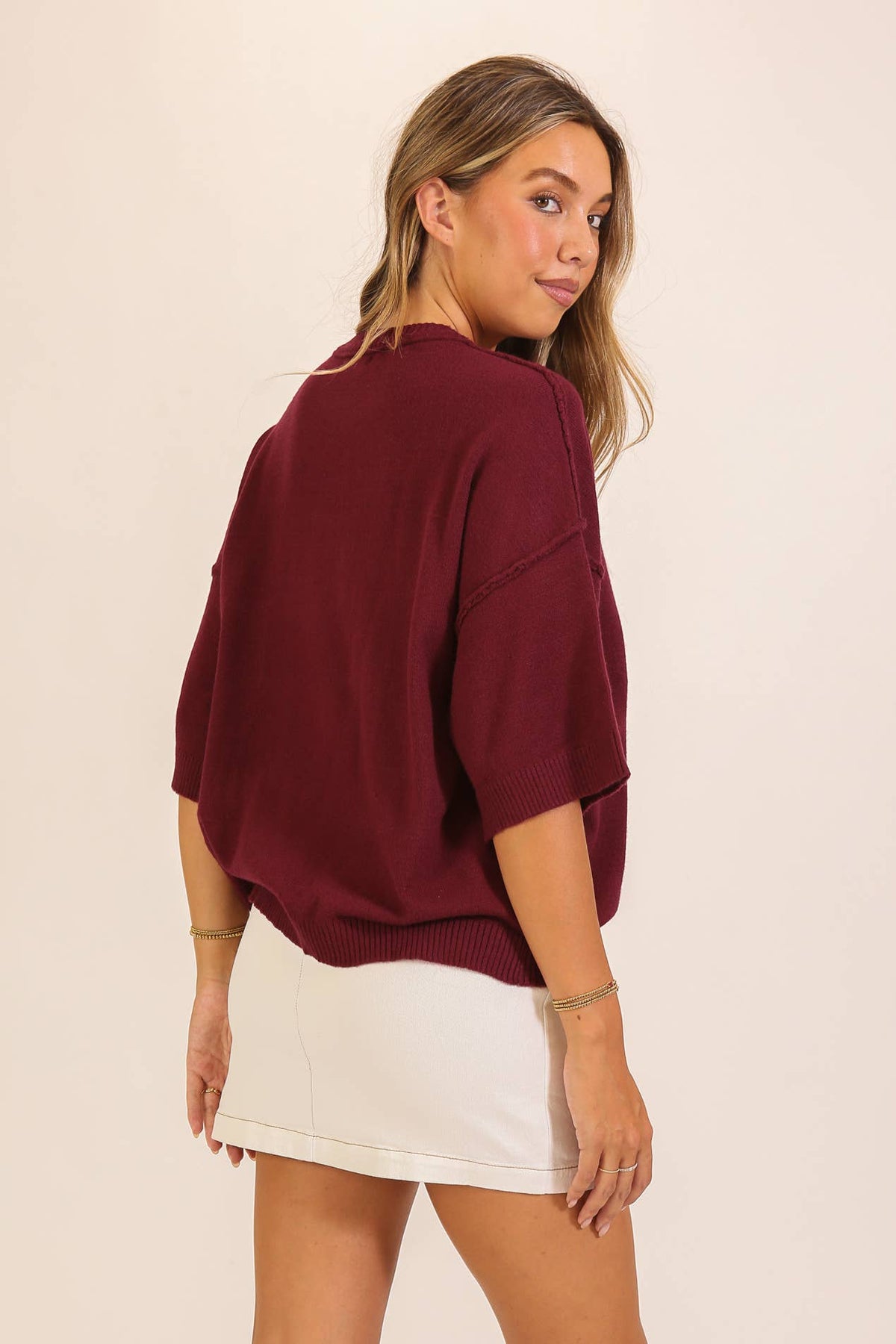 Everyday Essential Pocket Sweater - Burgundy