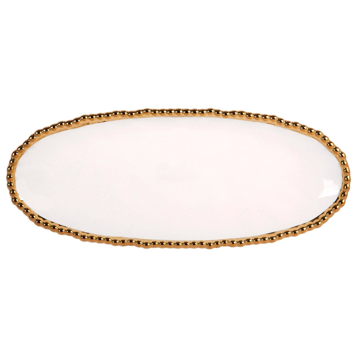 17x7 White Gold Beaded Oval Serve Tray