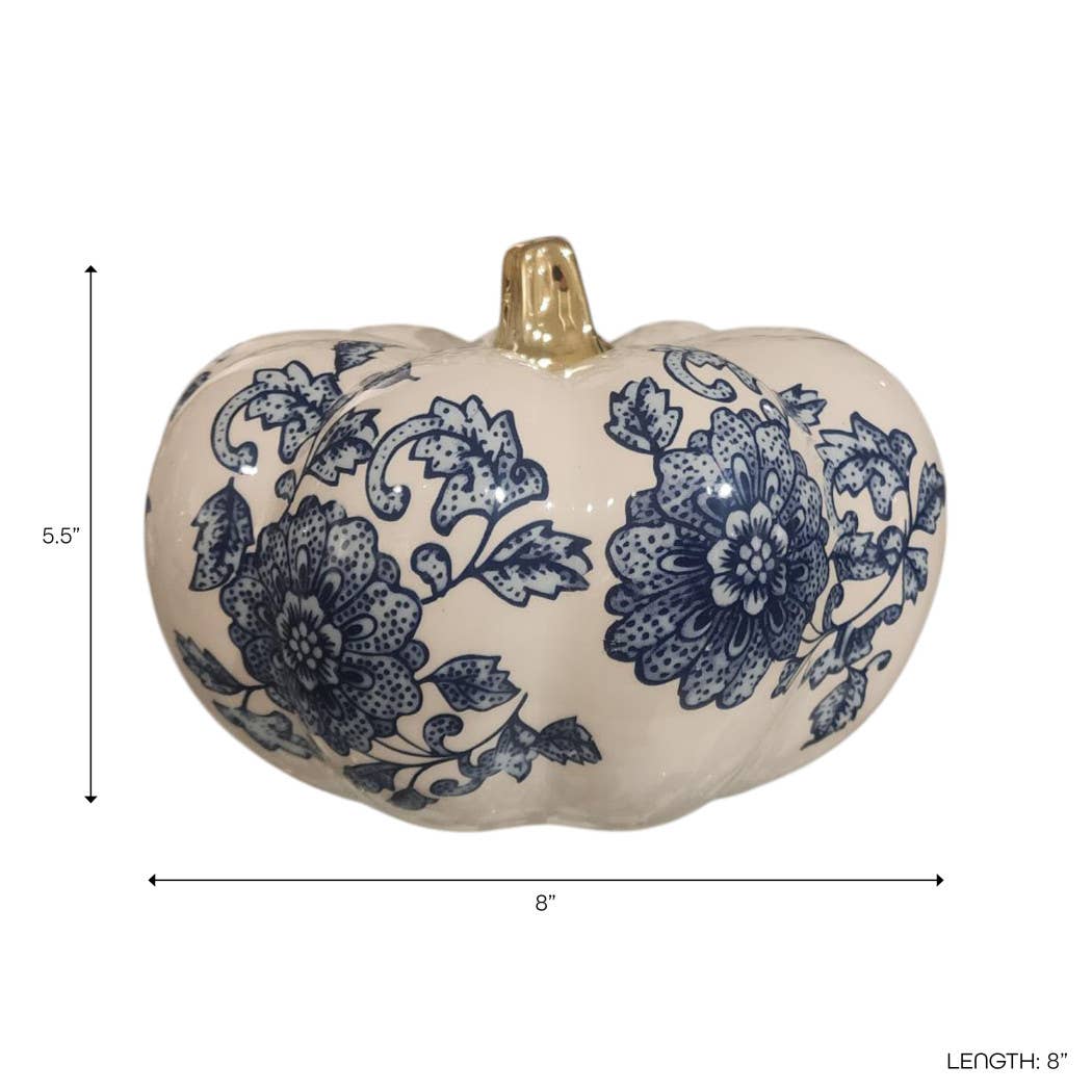 Blue Stoneware Chinoiserie Pumpkin, 5 in