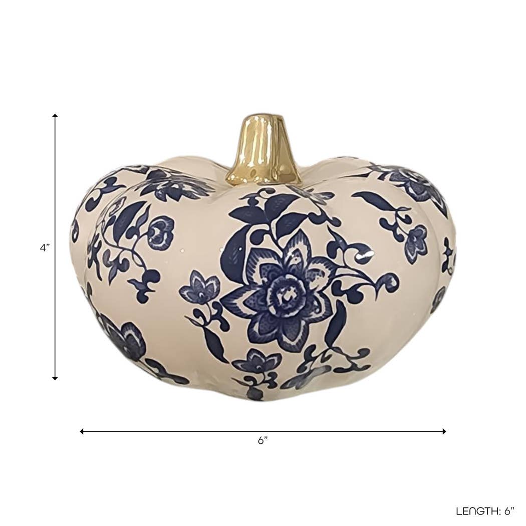 Blue Stoneware Chinoiserie Pumpkin, 4 in