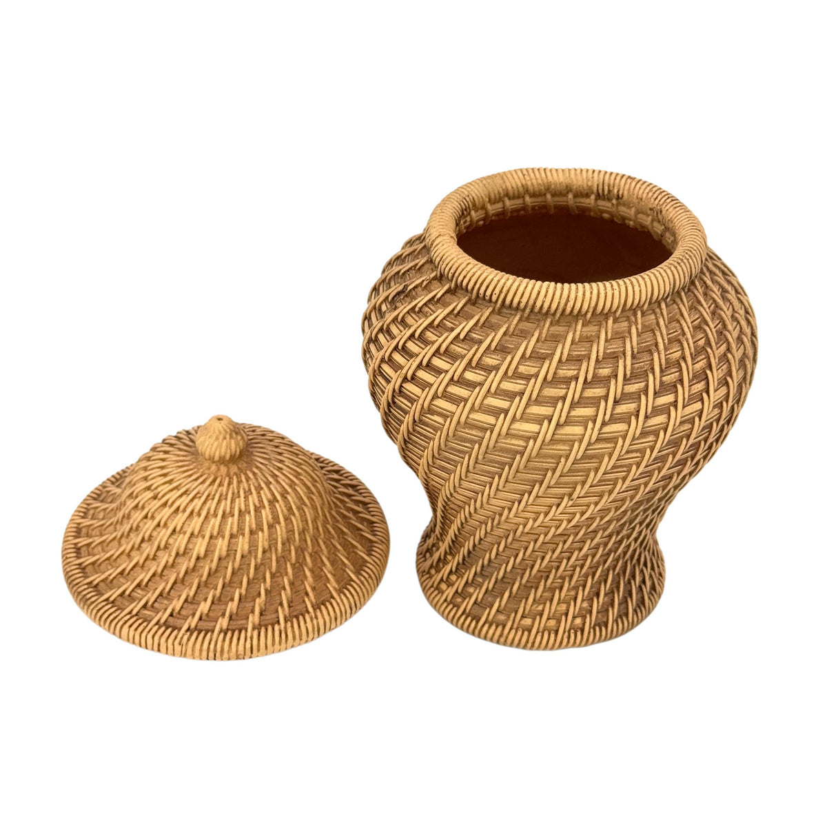 8" Faux Wicker Polyresin Ginger Jar