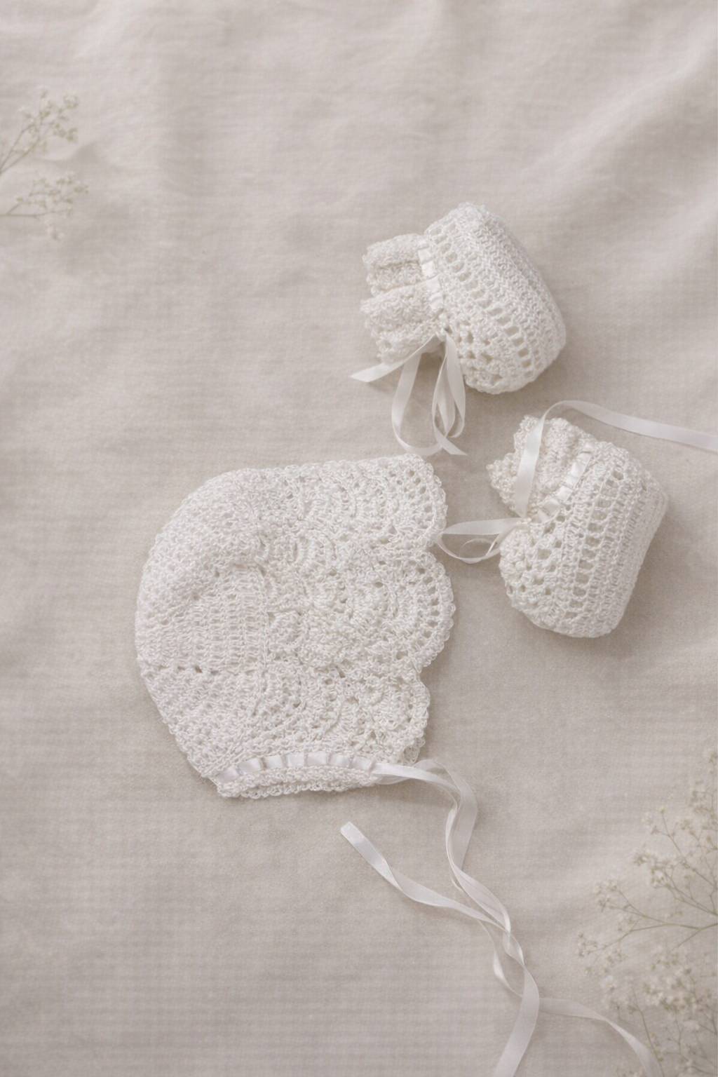 Fan Lace Bonnet & Booties Set