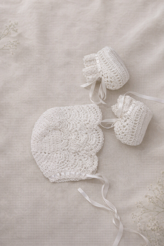 Fan Lace Bonnet & Booties Set