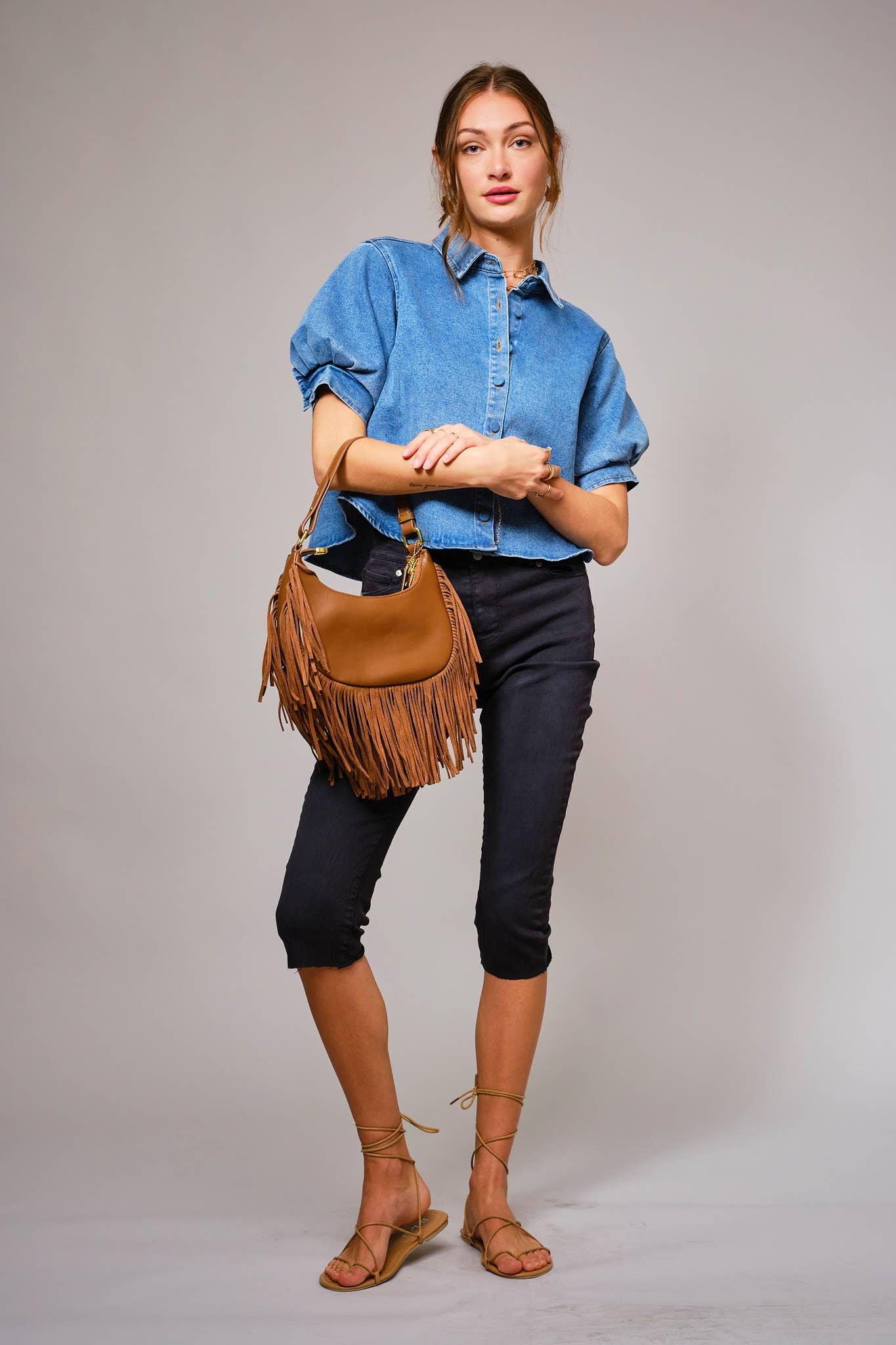 Denim Puff Sleeve Blouse