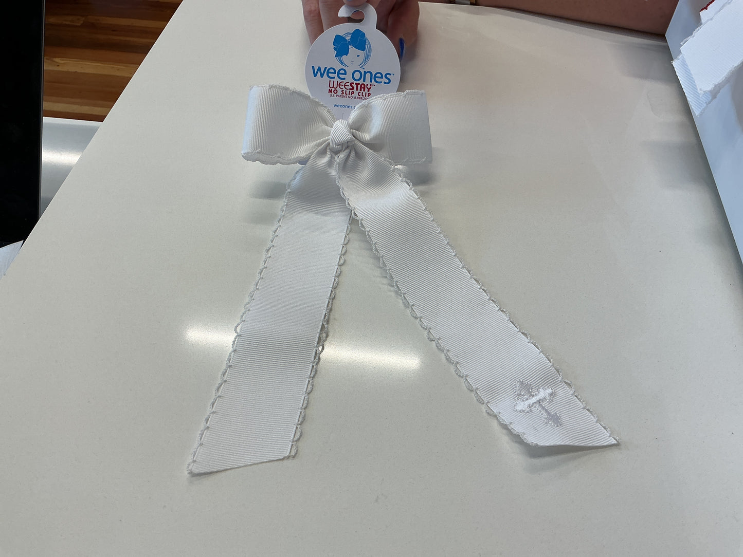 Cross Medium Grosgrain Moonstitch Hair Bowtie with Knot Wrap and Streamer Tails