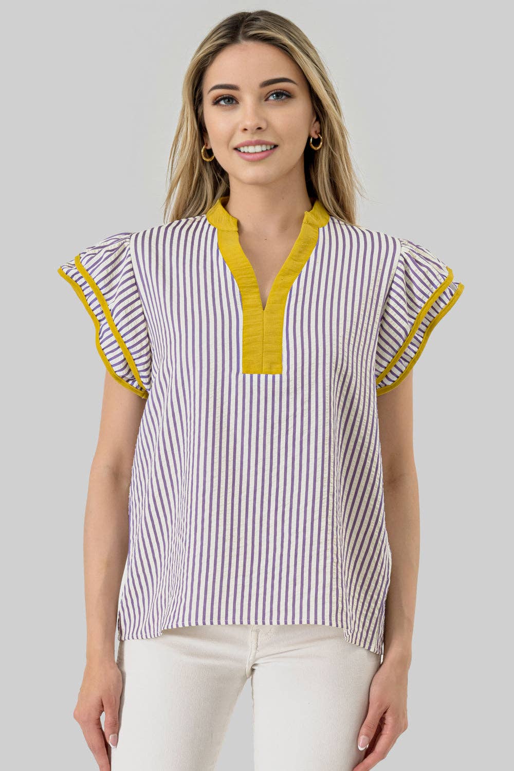 Purple Seersucker Game Day Blouse