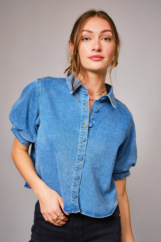 Denim Puff Sleeve Blouse