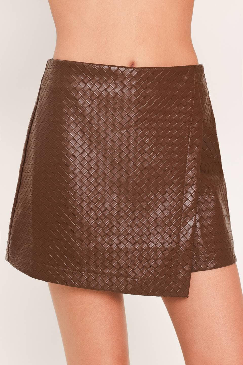 Brown Faux Leather Skort