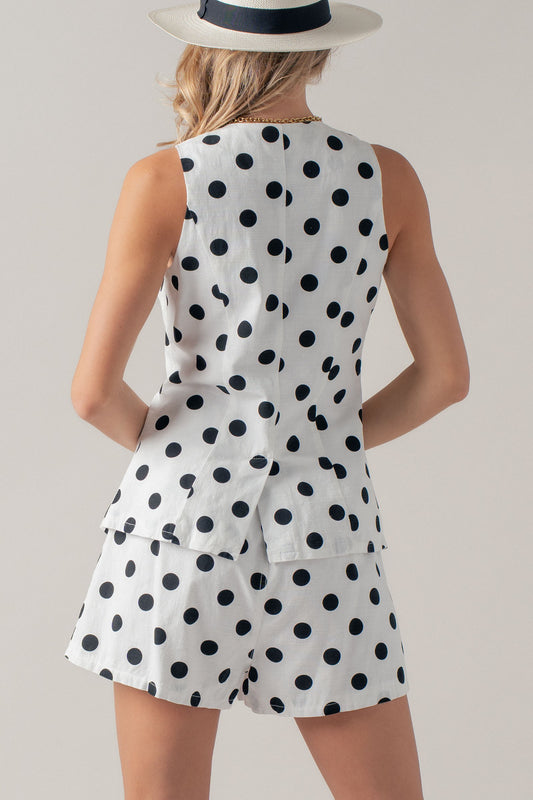 Polka Dot Linen Blend Shorts Set