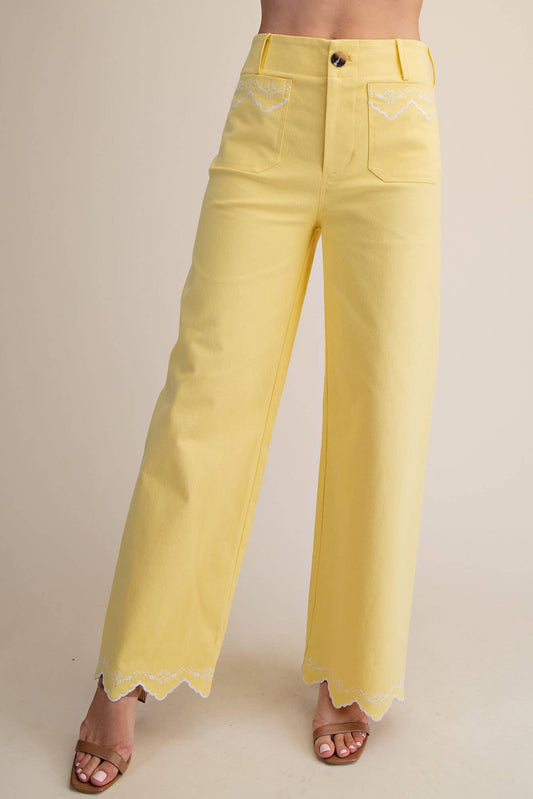 Embroidered Hem Pants