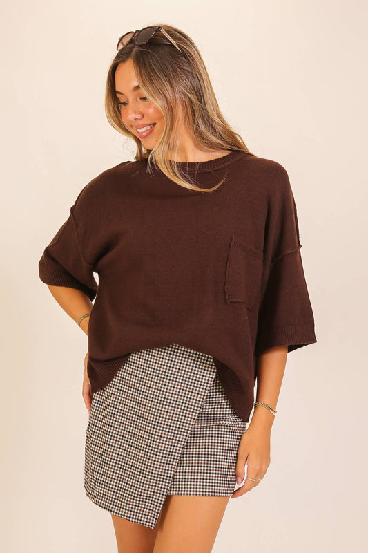 Everyday Essential Pocket Sweater - Chocolate