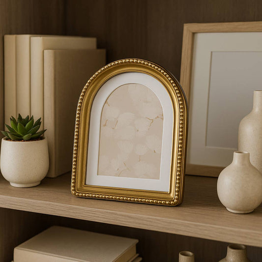 Gold 6x8 in. Photo Frame with 4x6 Matted Beaded Arch Design