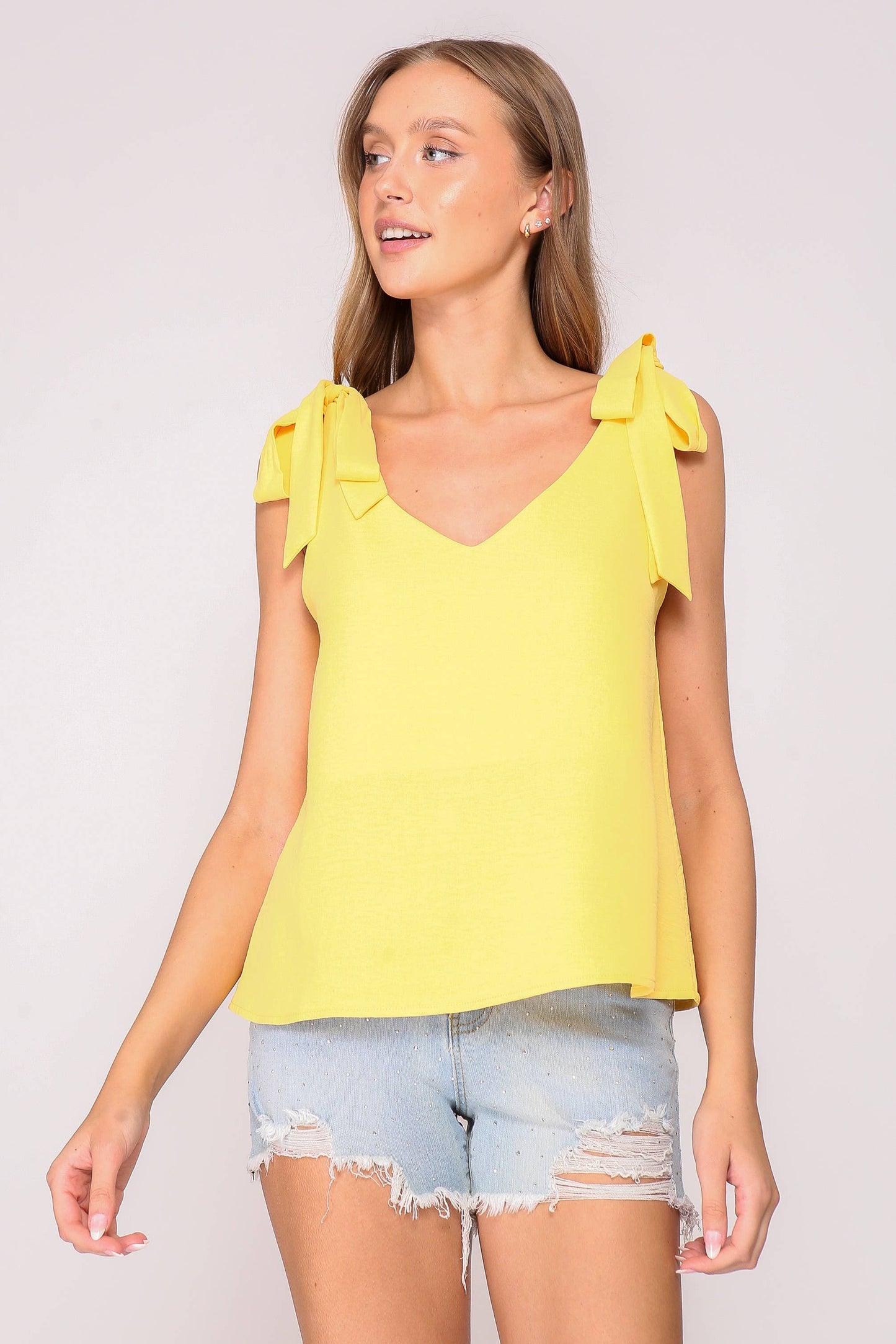Yellow Shoulder Tie Blouse