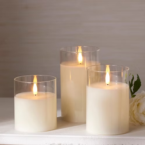 Clear Glass Ivory Pillar Candle 3.5"x4"