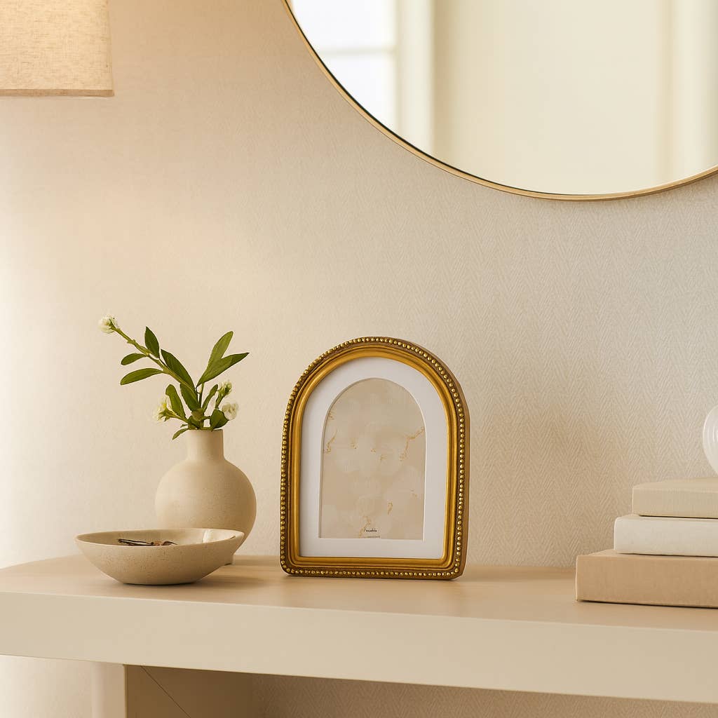 Gold 6x8 in. Photo Frame with 4x6 Matted Beaded Arch Design
