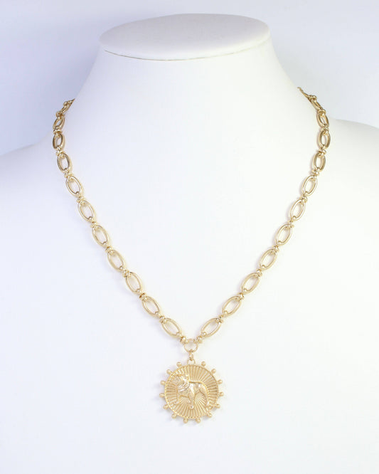Carmen Coin Necklace Standing Dog Worn Gold