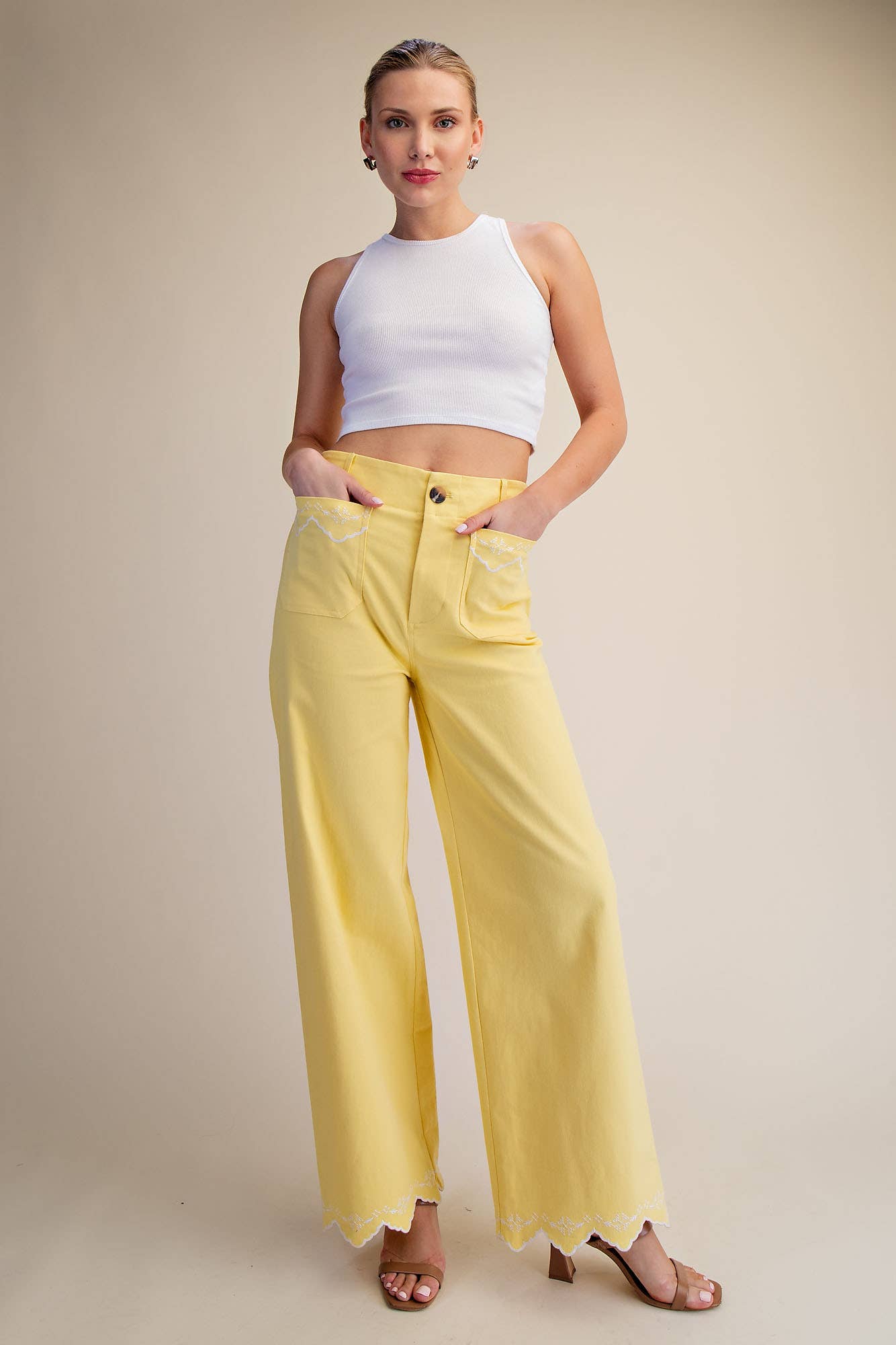 Embroidered Hem Pants