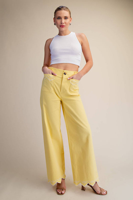 Embroidered Hem Pants